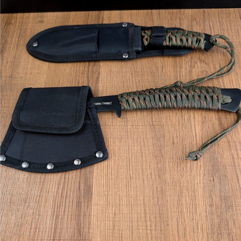 Ozark Trail Survival Hatchet and Knife Set Paracord Handle with Sheaths Black